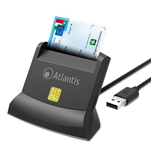 Atlantis Lettore Smart Card P005-Smartcrv-U, Tessera Sanitaria, Carta Nazionale Dei Servizi, Attivazione Spid E Firma Digitale, Per Pc E Notebook, Por