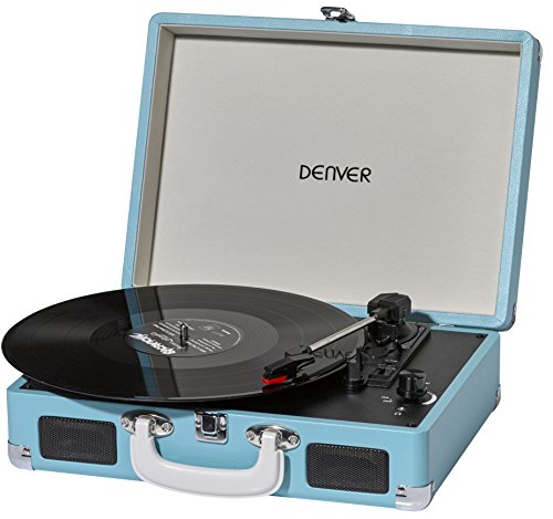 Giradischi Denver Vpl-120Blue Design Valigia. Altoparlanti Integrati, Uscita Phono, Compatibile Con Vinile 331/3, 45 E 78 Rpm.