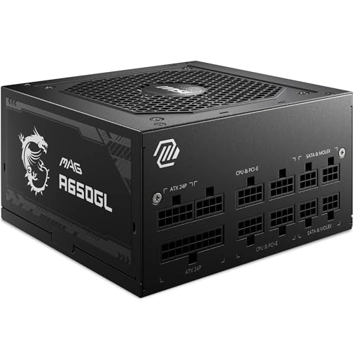 Msi Mag A650Gl Alimentatore 650W, 80 Plus Gold, Completamente Modulare, Ventola Fdb Da 120 Mm, Full-Bridge Llc, Cavi Neri Piatti - 7 Anni Di Garanzia