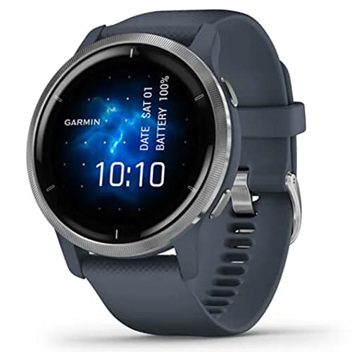 Garmin Venu 2, Smartwatch Amoled 1,3", Cassa Da 45Mm, Autonomia 11 Giorni, Garmin Pay, Musica, +25 Sport, Gps, Cardio, Spo2 (Silver & Granite Blue)