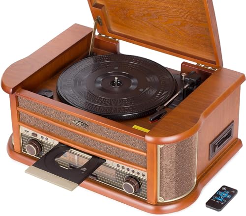Reflexion Hif2002 - Impianto Stereo Retrò Con Giradischi, Cassetta, Lettore Cd E Radio (Ukw/Mw, Cd/Mp3, Usb, Display Lcd Illuminato, Telecomando, Pote