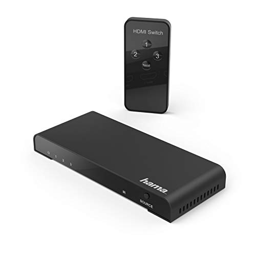 Hama - Switch Hdmi™ 3 Porte Con Telecomando, Connettori Dorati, Full Hd, Nero