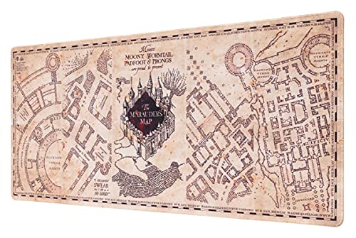 Grupo Erik - Tappetino Mouse Xxl Mappa Del Malandrino Harry Potter, Con Base In Gomma Antiscivolo E Con Rifiniture Di Alta Qualitá, 80X35 Cm, 100% Wat