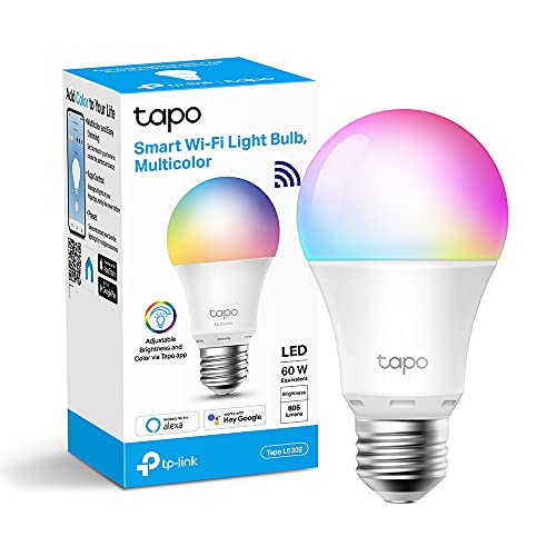 Tp-Link Tapo L530E Lampadina Wifi Intelligente Led Smart Multicolore, E27, Compatibile Con Alexa E Google Home, 806 Lumen, 9W(Equivalente 60 W), Contr