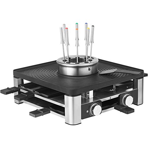 Wmf Gourmet Station Lumero 3 In 1 In Acciaio Cromargan, Raclette, Fonduta E Griglia Elettrica Tutto In 1, Per 8 Persone, Con 8 Tegamini, 8 Spatole Per