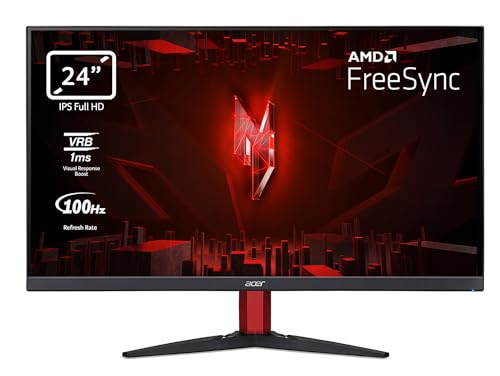 Acer Nitro Kg242Yebiif, Monitor Gaming Pc 24", Display Ips Full Hd 100 Hz, 1 Ms (Vrb), 16:9, Freesync, Vga, Hdmi (1.4), Lum 250 Cd/M2, Zeroframe, Audi