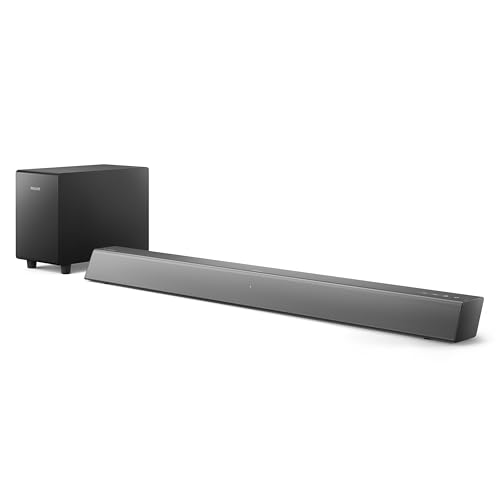 Philips Tab5308/10 Soundbar 2.1 Con Subwoofer Wireless, 140W, Woofer Da 4,5", 4 Modalità Eq, Hdmi Arc, Ingresso Audio, Ingresso Ottico, Design Compatt