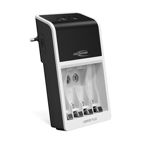 Ansmann Comfort Plus - Caricatore Per 1-4 Batterie Nimh Micro Aaa/Mignon Aa O 1-2 Aaa/Aa E Un E-Block Nimh Da 9 V