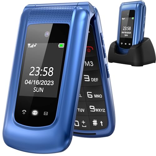 Uleway Telefono Cellulare Per Anziani Con Tasti Grandi,Senior Telefoni Per Persone Anziane,Volume Alto,Funzione Sos,Pantalla 2.4+1.77",Base Di Ricaric