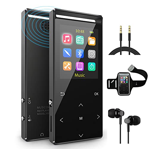Lettore Mp3 Bluetooth,64Gb Con Fascia Da Braccio Sportiva,Radio Fm E Registrazione,Hifi,Scocca In Metallo,Nero Opaco