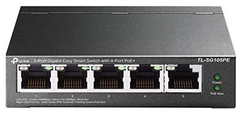Tp-Link Tl-Sg105Pe Switch Poe Gestito Gigabit Ethernet, 5 Porte Con 4 Porte Poe Fino A 65 W, 5 Porte Gigabit, Poe+, 802.3Af/At, Qos, Vlan, Ideale Per