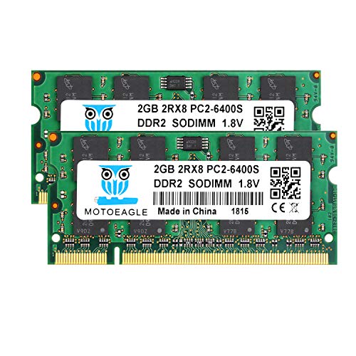 Motoeagle Ddr2 800Mhz Pc2-6400S 2Gb Sodimm, 4Gb Kit (2Gbx2) Cl6 2Rx8 200-Pin Pc2-6400 Memoria Laptop