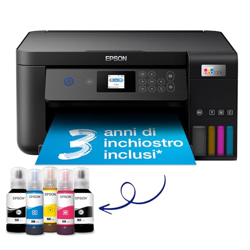Epson Ecotank Et-2851 Stampante Multifunzione 3-In-1 A4, Serbatoi Ricaricabili Alta Capacità, 5 Flaconi Inclusi Pari A 14000Pag B/N 5200Pag Colore, Di