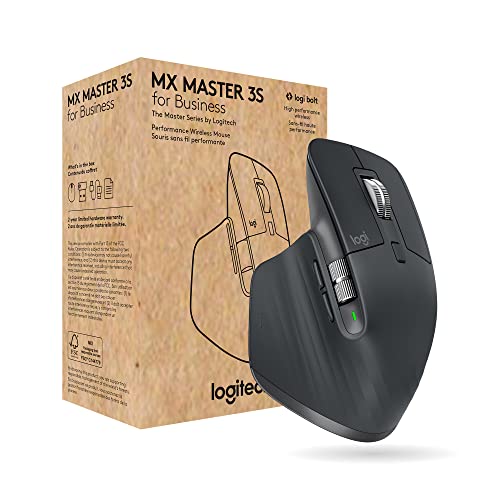 Logitech Mx Master 3S For Business, Mouse Wireless Con Clic Silenzioso, 8K Dpi, Ricevitore Usb Logi Bolt Protetto, Bluetooth, Usb-C, Magspeed, Windows