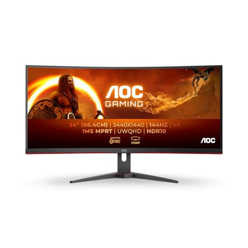 Aoc Gaming Cu34G2Xe - Wqhd Curved Monitor Da 34 Pollici, 144 Hz, Freesync Prem., Hdr10 (3440X1440, 1 Ms Mprt, Hdmi, Displayport) Nero-Rosso