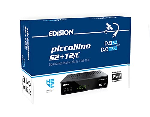 Edision Piccollino S2+T2/C Ricevitore Digitale Satellitare E Terrestre Full Hd Dvb-S2 Dvb-T2 Dvb-C H265 Hevc, 2Xusb, Hdmi, Av, Lan, Ir, Supporto Usb W