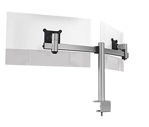 Durable Braccio Porta Monitor Pro Per Due Monitor Con Morsetto, Per Monitor Da 21-27" Con Attacco Vesa, Ruotabile Di 360°, Inclinabile, Altezza Regola