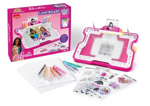 Maped - Drawing Table - Barbie Lumi Board - Creative Collection - Learn To Draw Light Table - With 30 Barbie World Stencils - Includes Solar Cover And