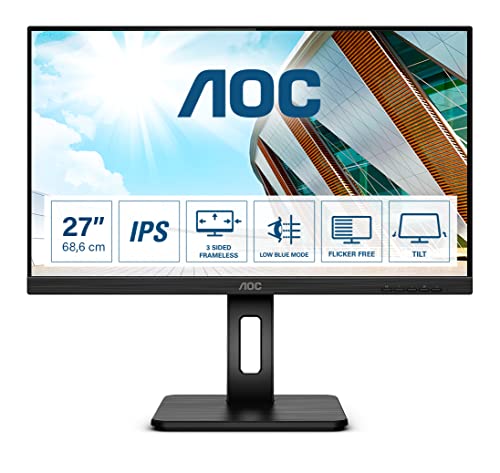 Aoc 27P2Q - Monitor Fhd Da 27 Pollici, Regolabile In Altezza (1920 X 1080, 75 Hz, Vga, Dvi, Hdmi, Displayport, Hub Usb), Colore: Nero