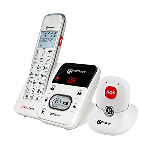 Geemarc Amplidect 295 Sos Pro - Telefono Cordless Amplificato E Medaglietta Per Chiamate Di Emergenza Con Segreteria Telefonica E Tasti Grandi Per Anz