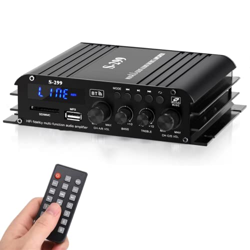 Amplificatore Audio, 1200W Bluetooth 5.0 Amplificatore Auto 4.1 Canali, Amplificatore Hifi 40W X 4 +Subwoofer Attivo Uscita Di Picco Con Lngresso Usb/