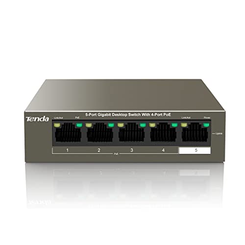 Tenda Switch Poe 5 Porte Gigabit 10/100/1000 Mbps, 4 Porte Poe+ Fino A 63W, Desktop/Parete, Switch Poe+ Fino A 30 W Per Porta, Un Vlan Chiave, Ieee 80