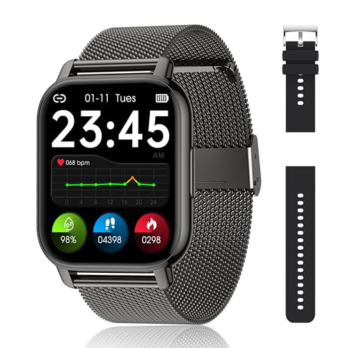 Popglory Smartwatch Uomo Donna, 2 Cinturini Orologio Chiamate E Whatsapp, Contapassi Assistente Vocale, Orologio Digitale 24H Cardiofrequenzimetro, Pr