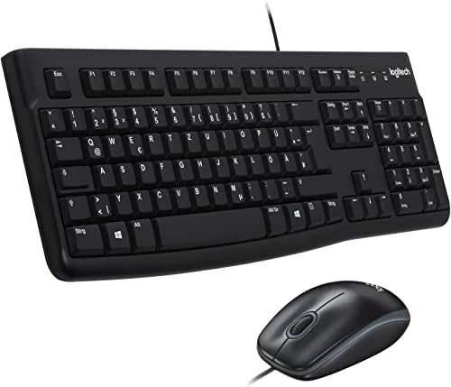 Logitech Mk120 Kit Tastiera E Mouse Cablati, Layout Svizzero Qwertz, Nero