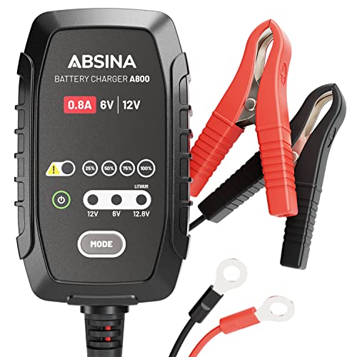 Absina Caricabatterie Auto Al Piombo Fino A 26Ah / 12,8V Litio Fino A 15Ah - Mantenitore Batteria Moto Automatico - Caricatore Batteria Moto E Caricab