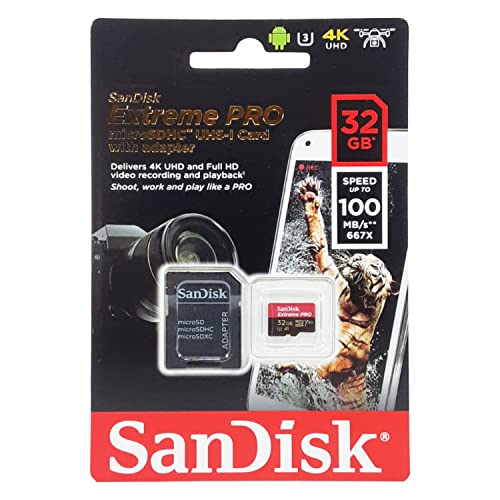 Sandisk Extreme Pro Scheda Di Memoria Microsdhc Da 32 Gb E Adattatore Sd Con App Performance A1 E Rescue Pro Deluxe, Fino A 100 Mb/Sec, Classe 10, Uhs