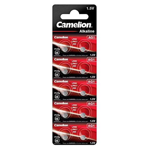 Camelion 12051001 Alcaline A Bottone Ag1/Lr60/Lr621/364, 1,5 V, Senza Mercurio, 10 Pezzi