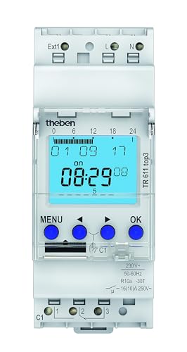 Theben 6110130 Tr 611 Top3 - Timer Digitale A 1 Canale Con Ingresso Esterno E Programmazione Sull’App, Perfetto Per I Led, Con Timer