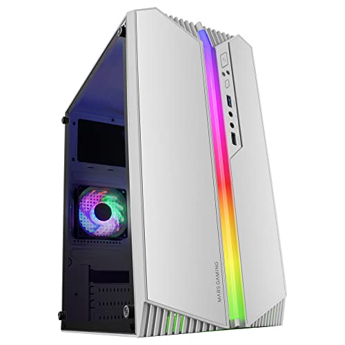 Marsgaming Mc-S1 Bianco, Case Pc Gaming Compatto Micro-Atx, Illuminazione Argb 12 Modalità, Ventola Frgb, Finestra Laterale Completa