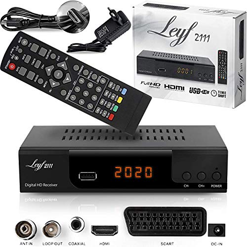 Hd-Line Leyf2111 - Decoder Digitale Terrestre Dvb T2, Ricevitore Tv, Full Hd 1080P (Hdtv, Dvb-C / C2, Dvb-T/T2, Hdmi, Scart, Usb 2.0) + Cavo Hdmi, Ner