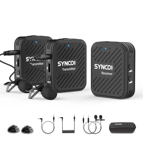 Synco G1(A2) Microfono Lavalier Wireless, Radio Microfoni Professionale Senza Fili 2.4Ghz Per Smartphone, Dslr Reflex, Videocamera, Microfono-Lavalier