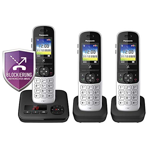 Panasonic Telefono Cordless Kx-Tgh723Gs Con Segreteria Telefonica, Set Da 3 (Telefono Dect, Bassa Emissione Di Radiazioni, Display A Colori, Blocco Ch