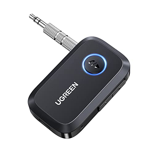 Ugreen Ricevitore Bluetooth 5.3 Con Jack 3,5Mm Con Multifunzioni Pulsante Adattatore Bluetooth Auto Aux Con Microfono Per Altoparlanti Cuffie Chiamate