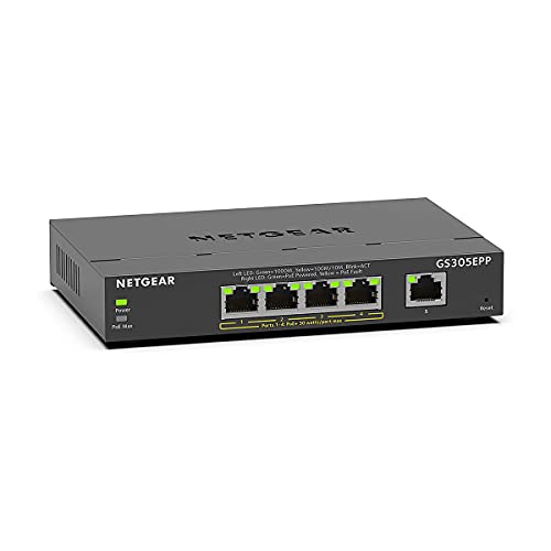 Netgear Switch Poe Plus 5 Porte Gs305Epp, Supporto Vlan, Qos, Switch Ethernet Gigabit Con 8 Poe+ A 123 W, Montaggio Desktop O A Parete