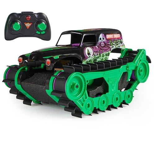 Monster Jam , Véhicule D'Extérieur Tout-Terrain Radiocommandé Grave Digger Trax Officiel, Échelle 1:15, Jouets Pour
