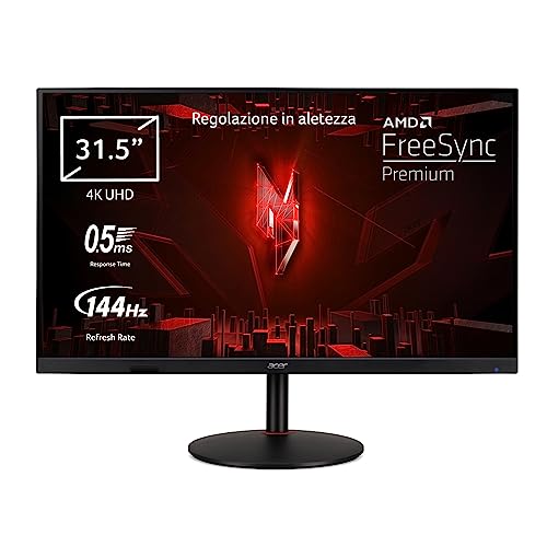 Acer Nitro Xv322Qkkvbmiiphuzx Monitor Gaming Pc 31.5", Display 4K Ips, 144 Hz, 0,5 Ms, Freesync Premium, Hdmi 2.1, Dp 1.4, Usb 3.0, Typec, Regolazione