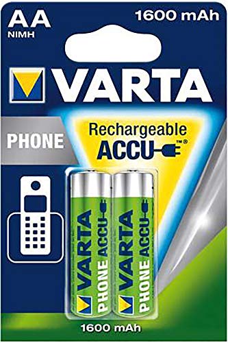 Varta Pile Aa, Ricaricabili, Confezione Da 2, Recharge Accu Phone, Batteria Ricaricabile, 1600 Mah Ni-Mh, Pronte All'Uso, Adatte Per Telefoni Cordless