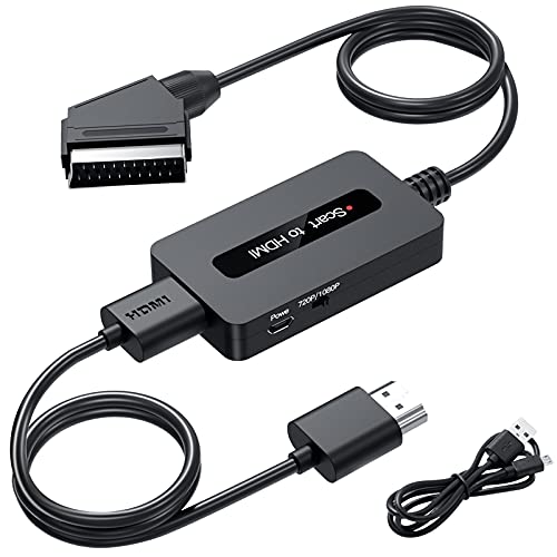 Kirolle Convertitore Scart A Hdmi Con Cavi Scart E Hdmi, Maschio Convertitore Scart In Hdmi Out, Adattatore Scart A Hdmi Per Sky/Dvd/Stb Con Uscita Fe