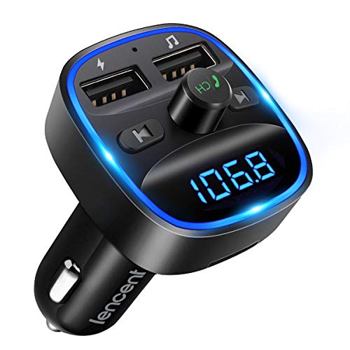 Lencent Trasmettitore Fm Bluetooth Per Auto Radio Adattatori Vivavoce Car Kit Mp3 Audio Lettore Caricabatterie Auto Con 2 Porte Usb (5V/2.4A & 1A)