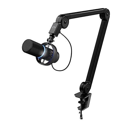 Trust Gaming Gxt 255+ Onyx - Microfono Professionale Con Braccio, Motivo Cardioide, Filtro Pop, Led, Microfono Usb Per Podcasting, Streaming, Registra