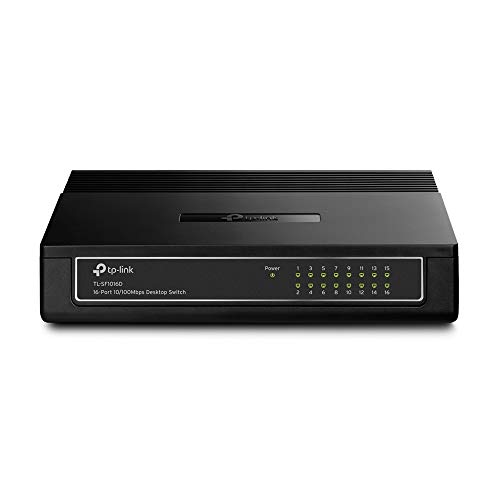 Tp-Link Tl-Sf1016D 16-Port 10/100 Mbps Desktop Ethernet Switch/Hub, Ethernet Splitter, Plug & Play, No Configuration Required, Black