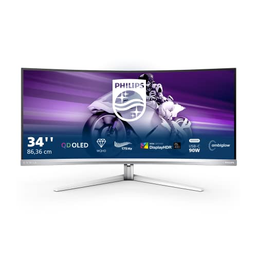 Philips Evnia 34M2C8600 Monitor Da Gioco Curvo Wqhd Da 34 Pollici, 175 Hz, Ambiglow, Hdr400, Freesync Premium Pro, G-Sync Comp. (3440X1440, 0,1 Ms Gtg