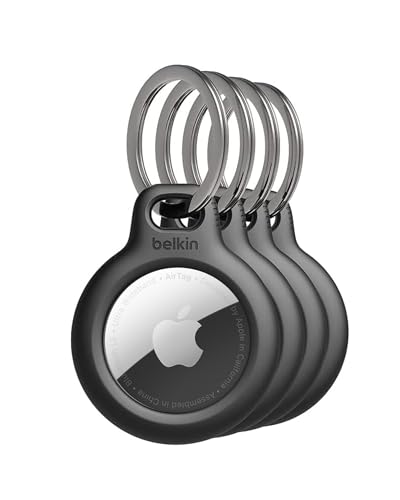 Belkin Custodia Per Airtag Con Anello Portachiavi (Secure Holder, Guscio Protettivo Antigraffio Per Air Tag) – Confezione Da 4, Nero