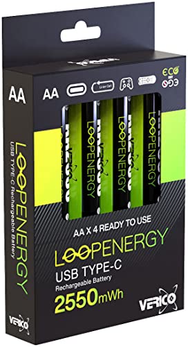 Verico Loopenergy Aa 2550 Wiederaufladbare Usb-C Batterie Aa 1,5V 2550Mwh (1700Mah) Li-Ion, Schnellladung Via Usb-C Anschluss In Ca. 2 Stunden, 4X Aa,