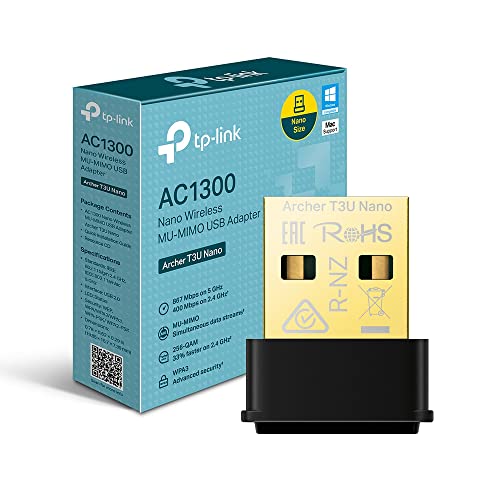 [Nuovo] Tp-Link Archer T3U Nano Adattatore Usb Scheda Di Rete, Wireless Dual-Band Wifi Ac1300Mbps, Nano Size, Usb 2.0, Mu-Mimo, Supporto Windows, Mac 