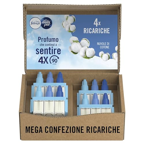 Ambi Pur 3Volution Ricarica Profumatore Per Ambienti Con Diffusore Elettrico 80Ml Nuvole Di Cotone, 3 Diverse Fragranze Per Combattere Gli Odori